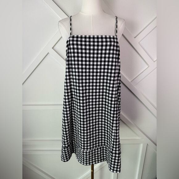 By Anthropologie Black and White Gingham Apron-Style Mini Dress Size Large - Picture 2 of 10